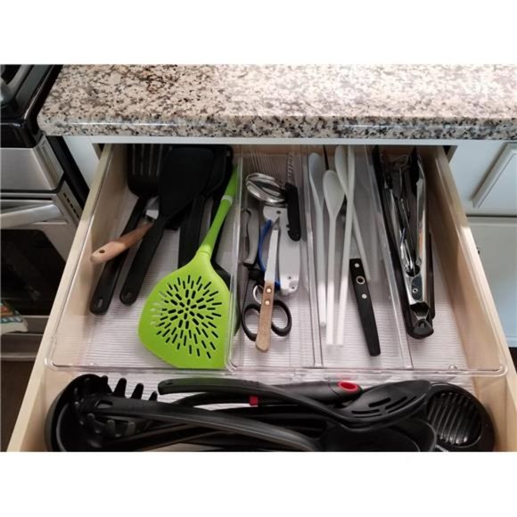 Plastic Adjustable/Expandable Drawer Organizer, 4 Compartments - 2 Pack, Clear